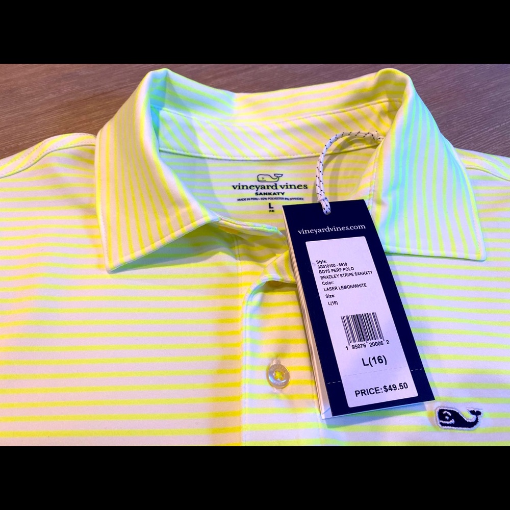 Vineyard Vines Large Boys Perf Polo Laser Lemon